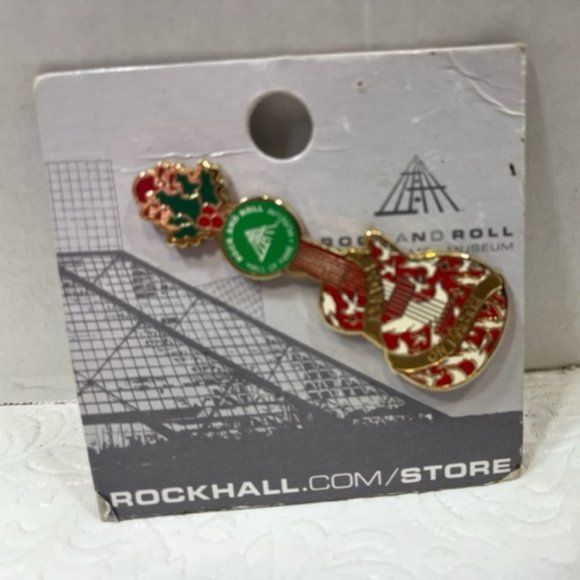 VTG Gold Toned Guitar Rock And Roll Hall Of Fame Museum Christmas Enamel Pin 2.5 - Picture 8 of 10